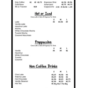 Coffee Menu