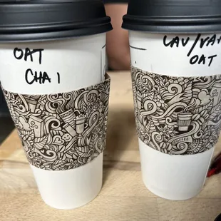 Oat milk Chai and vanilla Lavendar oat milk latte