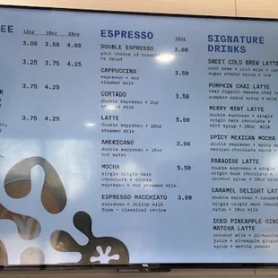 menu and prices