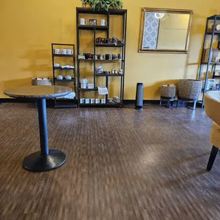 coffee tables and chairs in a coffee shop