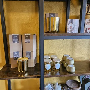shelves of coffee and coffee cups