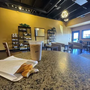 Iced Caramel Macchiato, Cinnamon Twist, Inside of Drip Coffee Shop