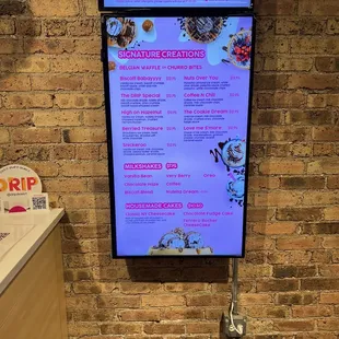 the menu on the wall