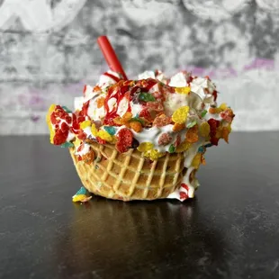 a waffle cone with a straw