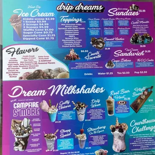 Drip Dreams menu on door, September 2022