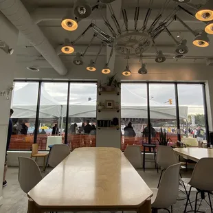 a long wooden table and chairs