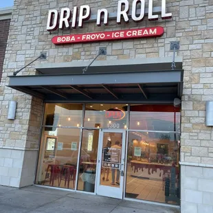 the entrance to a restaurant