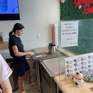 a woman serving food