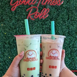 L: Honey Dew Milk Tea R: Salt Caramel Milk Tea