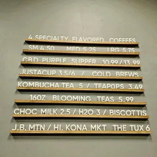 Here's are Coffee Menu