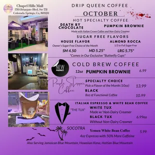 Drip Queen Coffee - October Menu