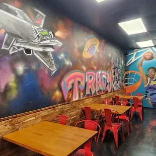  colorful mural in a restaurant