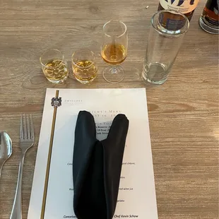 Our first night&apos;s seated dining experience in the comfort of our pajamas