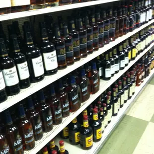 shelves of alcohol in a grocery store