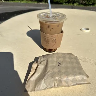 Reveille sandwich + iced samocha latte