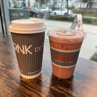 Latte Hot + Pink Matcha Iced