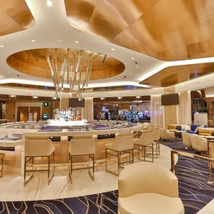 seating and bar area in a hotel