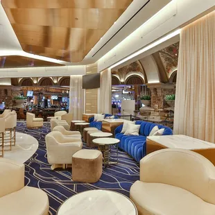 seating and bar area in a hotel