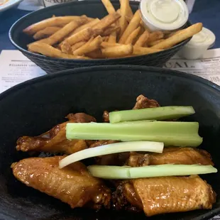 BBQ wings with seasoned fries