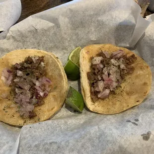 Street tacos. They were fantastic, onions were subtle, meat had great flavor. Will definitely order again!