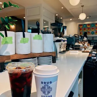 two cups of coffee on a counter