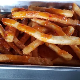 Order of Fries covered in Sweet Red Chili wing sauce