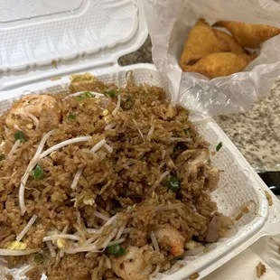 3 meat fried rice and crab rangoons
