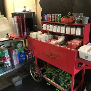 Tea and water station with utensil cart
