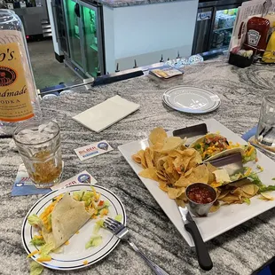  plate of chips and a burrito