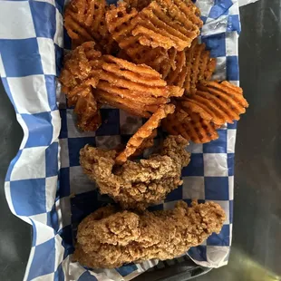 Chicken tenders and sweet potato fries