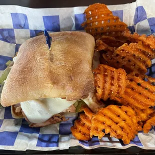 Turkey avocado melt w/sweet potato fries..$14.98