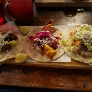 Left to right: Galbi, Baja Fish,  Buffalo