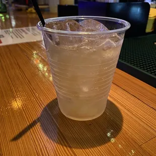 a drink in a plastic cup