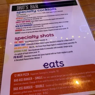 a menu for a restaurant