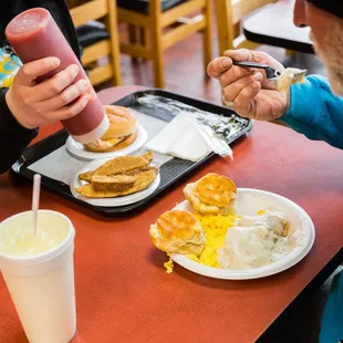 a man eating breakfast