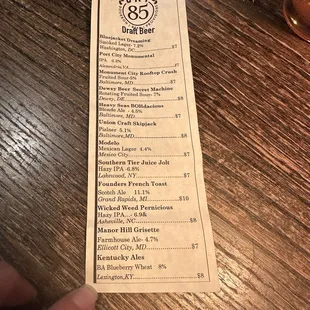Current beer menu