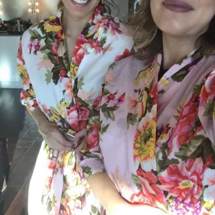 Sister and I enjoying our time at the dry blow dry bar while we wait for the other girls. Hair and make up look amazing!