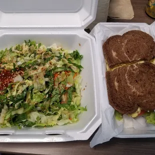 Bibimbap and egg salad on rye.