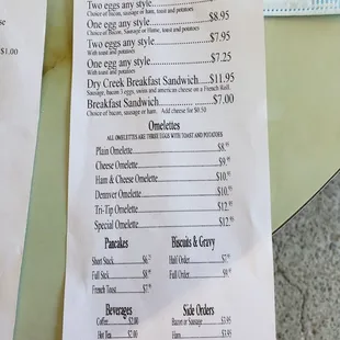 Breakfast menu