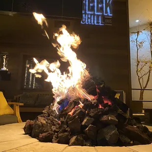 Warm fire pit by entrance