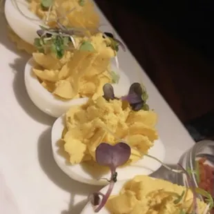 Deviled Eggs with bacon on the side