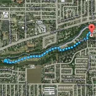 How far I walked from the East La Loma parking lot into Thousand Oaks along the dirt trail.