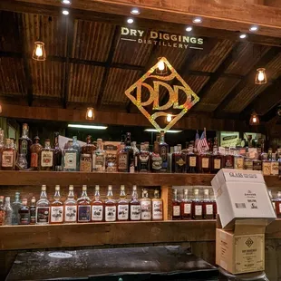 Shelf behind the bar