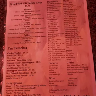 Menu and daily specials