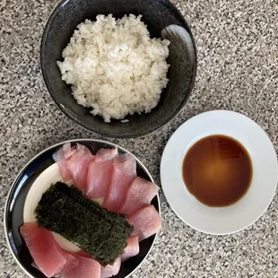Rice, tamari, albacore and nori