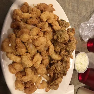 Shrimp and Oysters with fries.