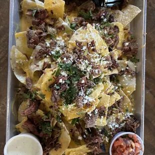 Nachos with pico and sauce on the side