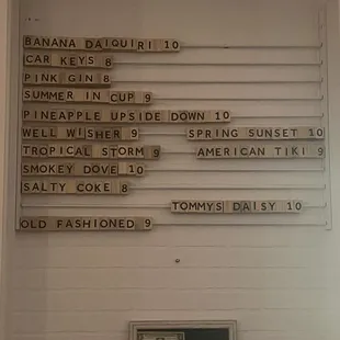 Evening menu! The banana daiquiri is my absolute favorite!