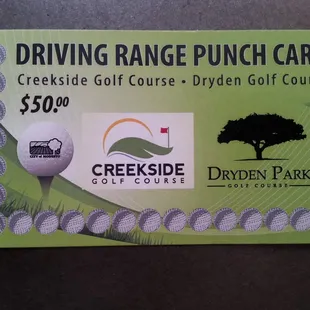 Driving Range Punch Card - Good for 10 large buckets or 20 small buckets