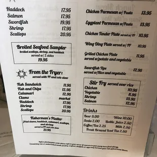 the menu for the restaurant